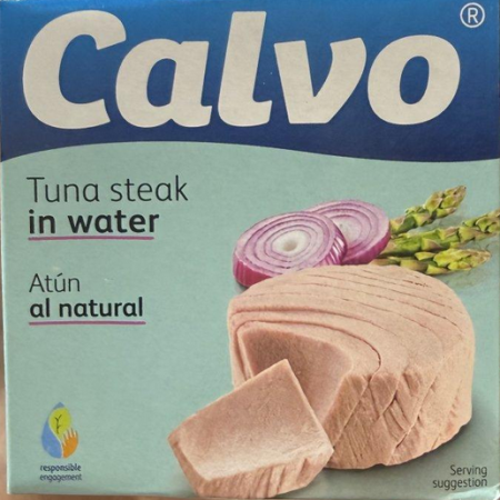 شرائح تونة في الماء (Tuna steak in water) تونة كالفو (Calvo) وزنها 160 غرام