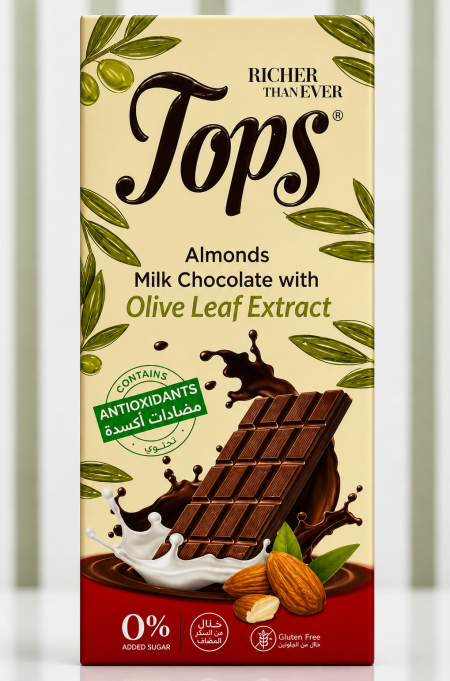 شوكولاتة Tops بحشوة اللوز الدايت غنية بمضادات الأكسدة