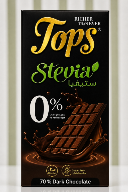 شوكولاتة Tops دارك 70% دايت بدون سكر وبدون جلوتين وزنه 60 غرام