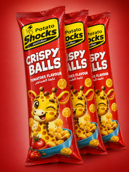 3 كيس من شيبس كرات ذرة مقرمشة بنكهة الطماطم Shocks Crispy Balls وزنه 15 غرام