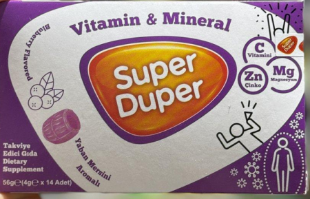 مصاص مكمل غذائي غني بالفيتامينات والمعادن Super Duper بطعم التوت فيه 14 حبة