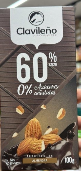 لوح شوكولاته دارك اسباني 60٪كاكاو مع اللوز وخالي من السكر والجلوتين وزنه 100 غرام