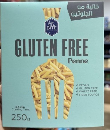 معكرونة باستا اسطواني لايت بايت (Lite Bite) خالي من الجلوتين وزنها 250 غرام