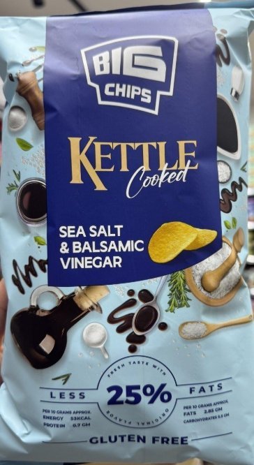 شيبس kettle رقائق البطاطا بنكهة الملح وخل البلسمك خالي من الجلوتين وزنه 100غرام