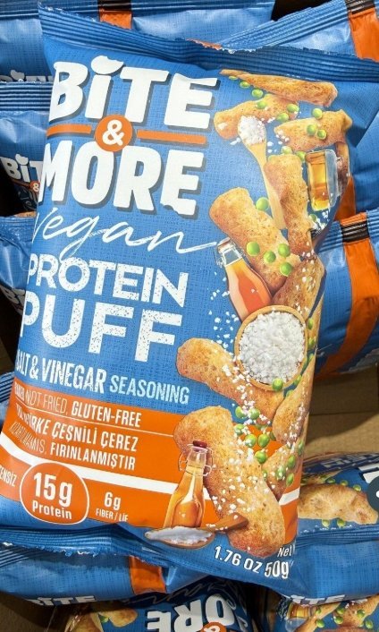شيبس بمبا عالي البروتين بنكهة الملح والخل Bite & More Protein Puff وزنه 50 غرام