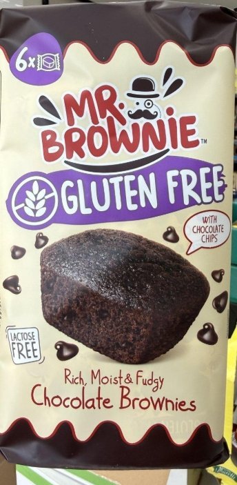 براونيز الشوكولاتة ورقائق الشوكولاتة خالي من الجلوتين واللاكتوز - مستر براوني (Mr. Brownie) فيها 6 قطع