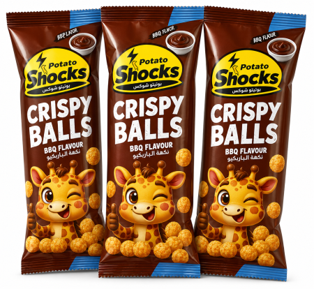 3 كيس من شيبس كرات ذرة مقرمشة بنكهة باربيكيو Shocks Crispy Balls وزنه 15 غرام
