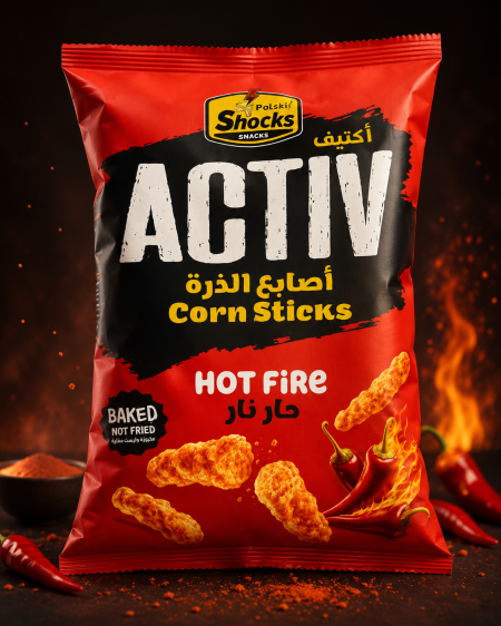 شيبس أصابع الذرة "أكتيف"activ بنكهة حار 🌶️ وزنه 75 غرام